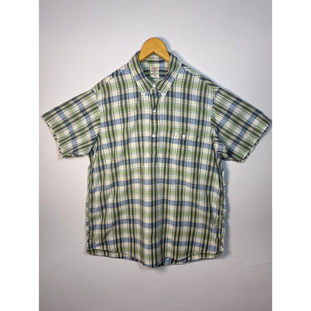 Faherty Popover Shirt Plaid Stripes Men's Size XL Buttons Green Blue Pocket